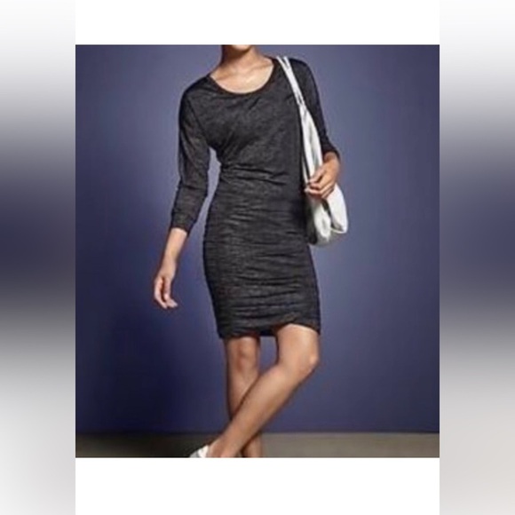Athleta Tulip Dress Heathered Ruched Long Sleeve Blue Athletic Dress Size Small - Picture 1 of 11